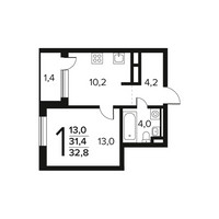Планировка однокомнатной(квартира) площадью 32.8 квадратных метров в “Новые Ватутинки. Заречный”