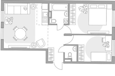 Планировка трехкомнатной(квартира) площадью 58.3 квадратных метров в ЖК “ЖК Аникеевский”