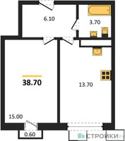 Планировка однокомнатной(квартира) площадью 38.7 квадратных метров в “ЖК Легенда Марусино”
