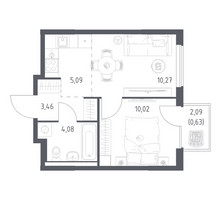Планировка однокомнатной(квартира) площадью 33.55 квадратных метров в “ЖК Горки Парк”
