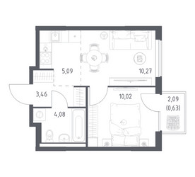 Планировка однокомнатной(квартира) площадью 33.55 квадратных метров в ЖК “ЖК Горки Парк”