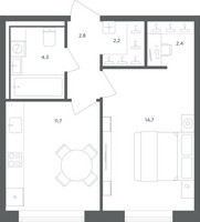 Планировка однокомнатной(квартира) площадью 38.1 квадратных метров в “ЖК Равновесие”