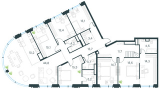 Планировка 4+ комнатной(квартира) площадью 269.8 квадратных метров в “ЖК Level Академическая”