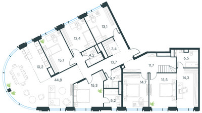 Планировка 4+ комнатной(квартира) площадью 269.8 квадратных метров в ЖК “ЖК Level Академическая”