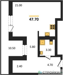 Планировка студии(квартира) площадью 47.7 квадратных метров в ЖК “ЖК Квартал Герцена”
