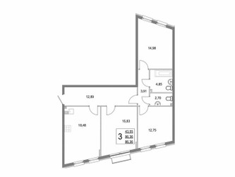Планировка трехкомнатной(квартира) площадью 86.9 квадратных метров в ЖК “ЖК Эльйон”