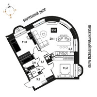 Планировка трехкомнатной(квартира) площадью 64.4 квадратных метров в “ЖК Интеллигент”
