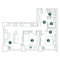 Планировка трехкомнатной(квартира) площадью 61.5 квадратных метров в ЖК “ЖК Вэри на Ботанической”