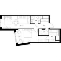 Планировка однокомнатной(квартира) площадью 61.6 квадратных метров в “ЖК Нексус от Аквилон”