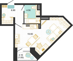Планировка студии(квартира) площадью 32.25 квадратных метров в ЖК “ЖК Оптима”