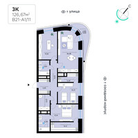 Планировка трехкомнатной(квартира) площадью 126.67 квадратных метров в “СберСити в Рублево-Архангельском”