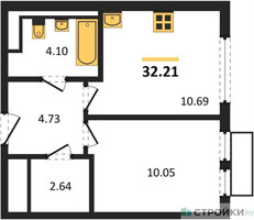 Планировка однокомнатной(квартира) площадью 32.21 квадратных метров в “ЖК Пригород Лесное”