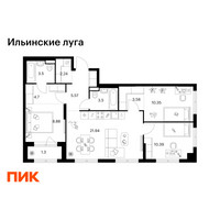 Планировка трехкомнатной(квартира) площадью 75.95 квадратных метров в “ЖК Ильинские луга”