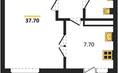 Планировка однокомнатной(квартира) площадью 38.8 квадратных метров в ЖК “ЖК Три квартала”