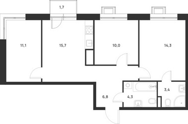 Планировка трехкомнатной(квартира) площадью 66.1 квадратных метров в ЖК “ЖК Форевиль”