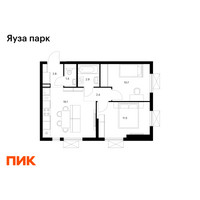 Планировка двухкомнатной(квартира) площадью 47.8 квадратных метров в “ЖК Яуза Парк (Мытищи)”