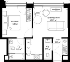 Планировка однокомнатной(квартира) площадью 38.08 квадратных метров в “ЖК Сити Бэй”