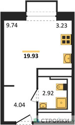 Планировка студии(квартира) площадью 19.93 квадратных метров в ЖК “ЖК Долина Яузы”