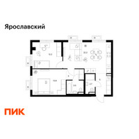 Планировка двухкомнатной(квартира) площадью 62.4 квадратных метров в “ЖК Ярославский”