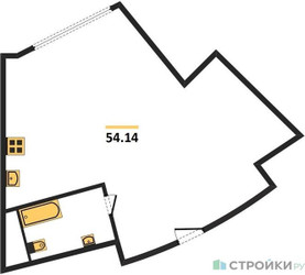 Планировка студии(апартаменты) площадью 54.14 квадратных метров в “ЖК Клубный дом Рублево”
