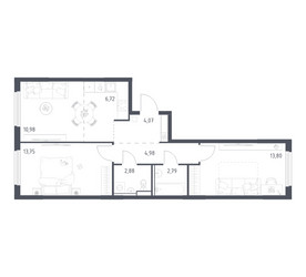 Планировка двухкомнатной(квартира) площадью 59.97 квадратных метров в ЖК “ЖК Пригород Лесное”