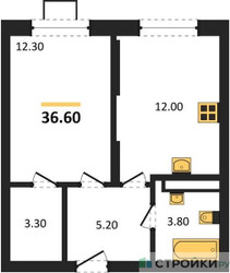 Планировка однокомнатной(квартира) площадью 36.6 квадратных метров в ЖК “ЖК Видный берег 2”