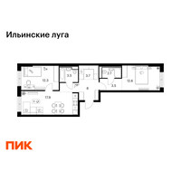 Планировка двухкомнатной(квартира) площадью 64.2 квадратных метров в “ЖК Ильинские луга”