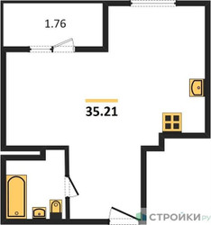 Планировка однокомнатной(квартира) площадью 35.21 квадратных метров в ЖК “ЖК Радость (Радумля Парк)”