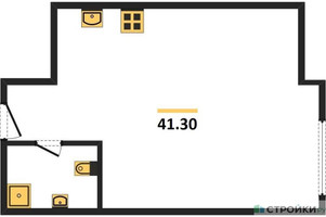 Планировка студии(апартаменты) площадью 41.3 квадратных метров в “ЖК Nametkin Tower (Наметкин Тауэр)”