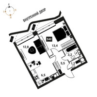 Планировка двухкомнатной(квартира) площадью 42.6 квадратных метров в “ЖК Интеллигент”