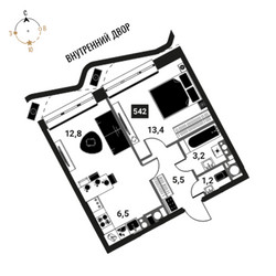 Планировка двухкомнатной(квартира) площадью 42.6 квадратных метров в ЖК “ЖК Интеллигент”