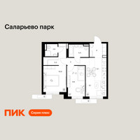 Планировка двухкомнатной(квартира) площадью 54.3 квадратных метров в “ЖК Саларьево парк”