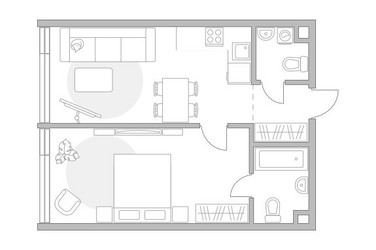 Планировка однокомнатной(квартира) площадью 48.79 квадратных метров в ЖК “ЖК Мневники от Гранель”