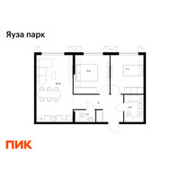 Планировка двухкомнатной(квартира) площадью 57.8 квадратных метров в “ЖК Яуза Парк (Мытищи)”