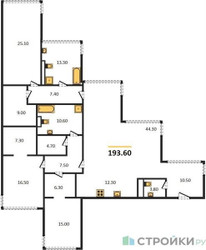 Планировка трехкомнатной(квартира) площадью 193.9 квадратных метров в ЖК “ЖК OPUS (Опус)”