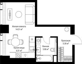 Планировка студии(квартира) площадью 31.38 квадратных метров в ЖК “ЖК Веер”