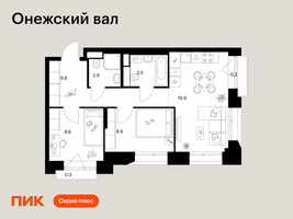Планировка двухкомнатной(квартира) площадью 51.2 квадратных метров в “ЖК Онежский вал”