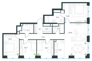 Планировка 4+ комнатной(квартира) площадью 115.8 квадратных метров в “ЖК Левел Звенигородская”