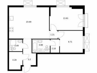 Планировка двухкомнатной(квартира) площадью 65.5 квадратных метров в ЖК “ЖК Середневский лес”