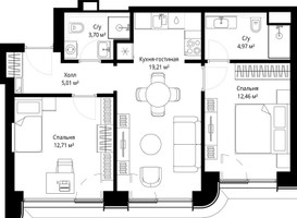 Планировка двухкомнатной(квартира) площадью 57.8 квадратных метров в “ЖК Сити Бэй”