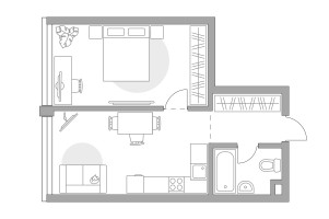 Планировка однокомнатной(квартира) площадью 43.82 квадратных метров в “ЖК MYPRIORITY Mnevniki (Май Приорити Мневники)”