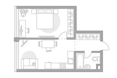 Планировка однокомнатной(квартира) площадью 43.82 квадратных метров в ЖК “ЖК MYPRIORITY Mnevniki (Май Приорити Мневники)”