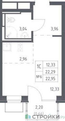 Планировка студии(квартира) площадью 22.95 квадратных метров в ЖК “ЖК Богдановский Лес”