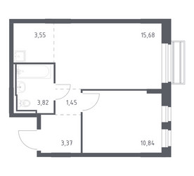 Планировка однокомнатной(квартира) площадью 38 квадратных метров в ЖК “ЖК Рублевский Квартал”
