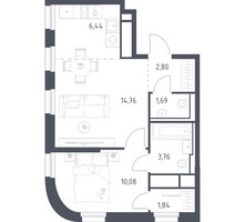 Планировка однокомнатной(квартира) площадью 41.37 квадратных метров в “ЖК Квартал на воде (Графика на воде)”
