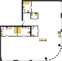 Планировка 4+ комнате (квартира) площадью 134.4 квадратных метров в ЖК “River Park Towers Кутузовский”