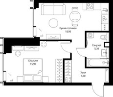 Планировка однокомнатной(квартира) площадью 46.8 квадратных метров в “ЖК Веер”