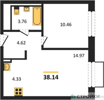 Планировка однокомнатной(квартира) площадью 38.14 квадратных метров в “ЖК Квартал Марьино”