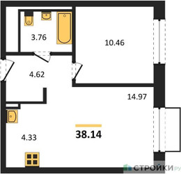 Планировка однокомнатной(квартира) площадью 38.14 квадратных метров в ЖК “ЖК Квартал Марьино”