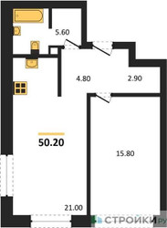 Планировка однокомнатной(квартира) площадью 50.2 квадратных метров в ЖК “ЖК Шагал”